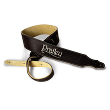 Pratley 2.5" Chocolate Leather Strap with Suede Backing and embroidered logo Pratley Guitars NatMusProduct, Straps 1