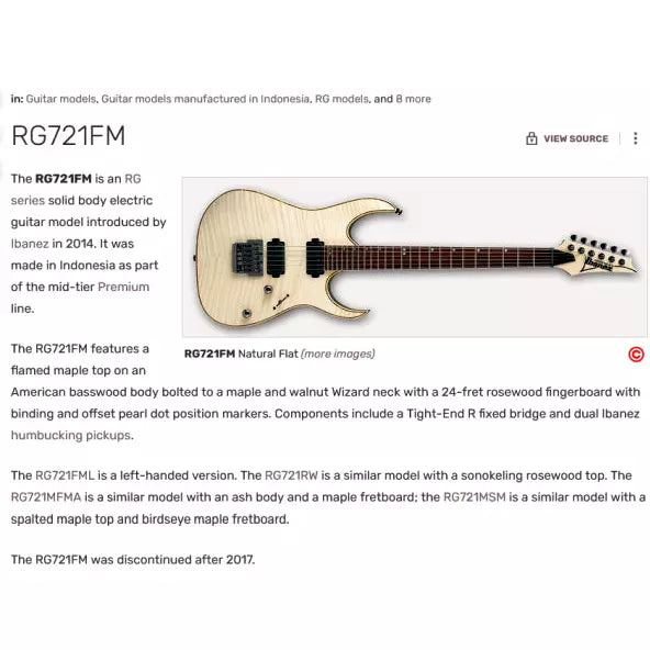 2015 Ibanez Premium RG721FM NTF Electric Guitar In Natural Flat Finish