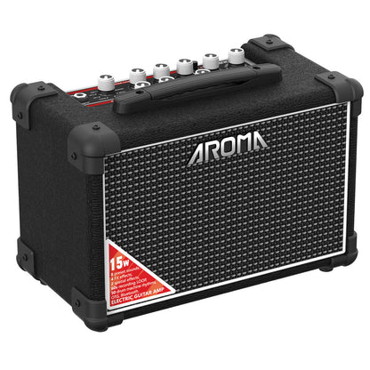 Aroma 15W Black Electric Guitar Amplifier with Footswitch and Drum Machine