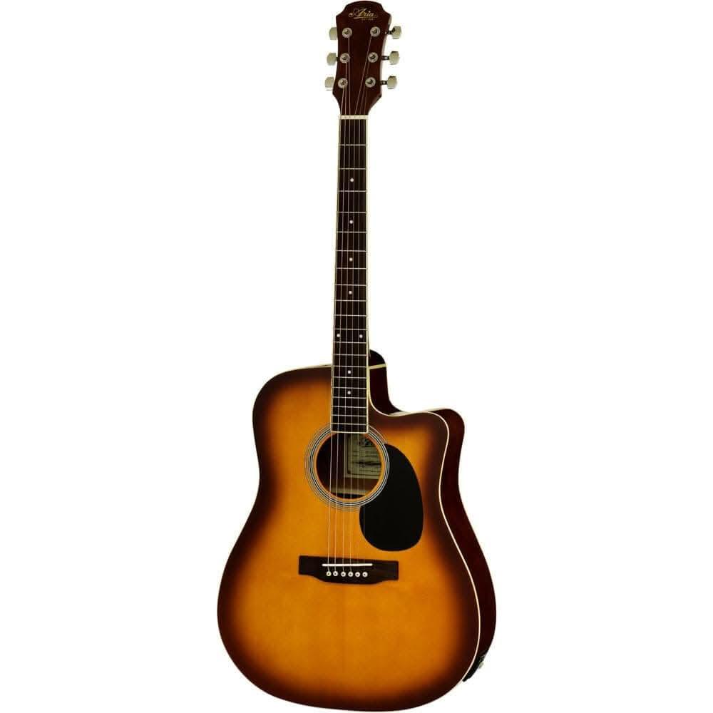 Aria AWN-15 Prodigy Series AC/EL Dreadnought Guitar with Cutaway in Tobacco Sunburst - GIG Guitars