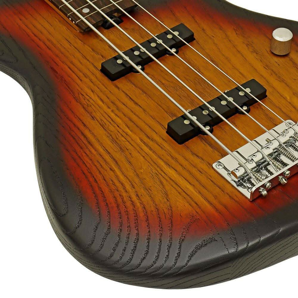 Aria 313JP Detroit Series 4-String Fretless Bass Guitar in Open-Pore Sunburst Finish - GIG Guitars