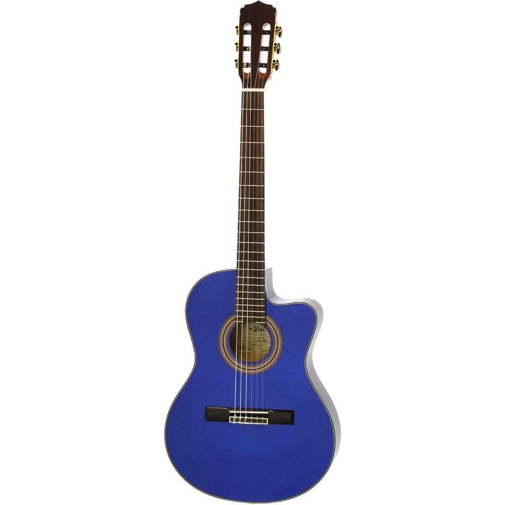 Aria A48 Series AC/EL Classical/Nylon String Thin Body Guitar with Cutaway in See-Thru Blue - GIG Guitars