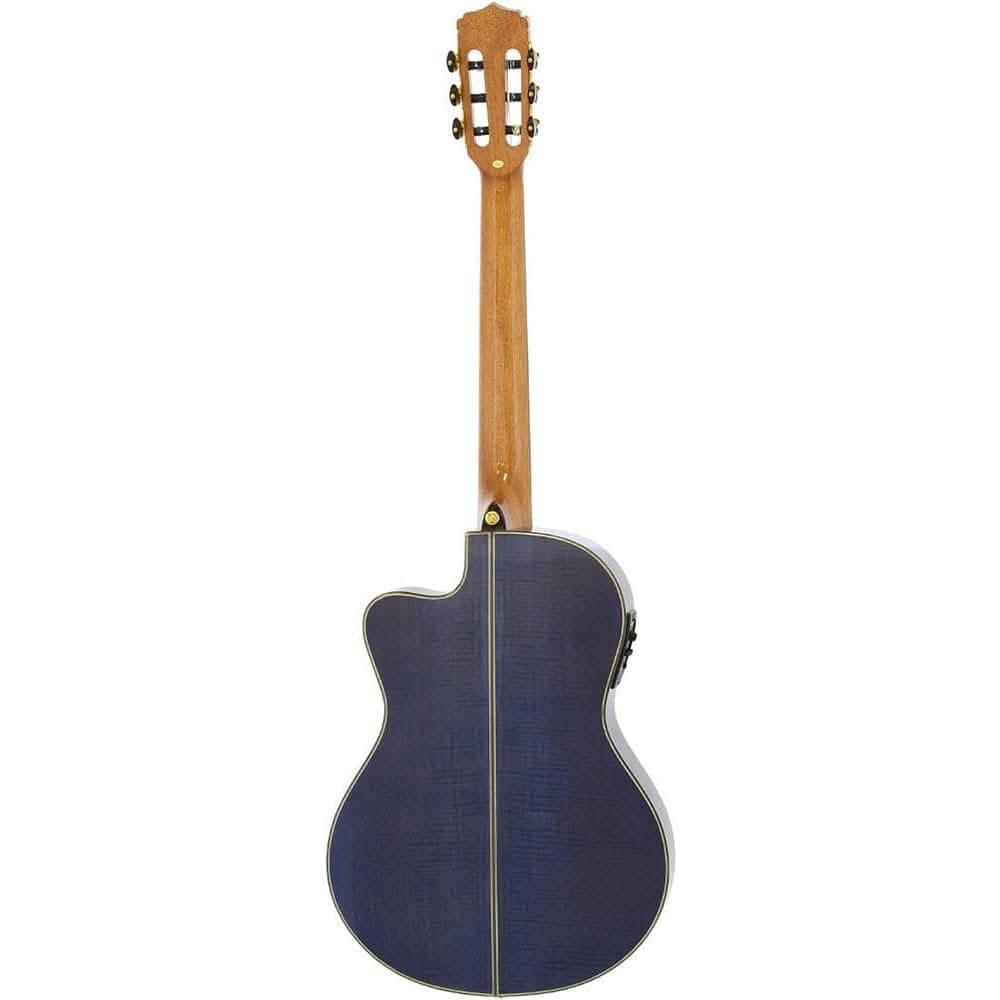 Aria A48 Series AC/EL Classical/Nylon String Thin Body Guitar with Cutaway in See-Thru Blue - GIG Guitars