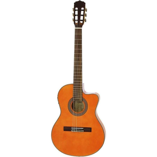 Aria A48 Series AC/EL Classical/Nylon String Thin Body Guitar with Cutaway in See-Thru Orange - GIG Guitars