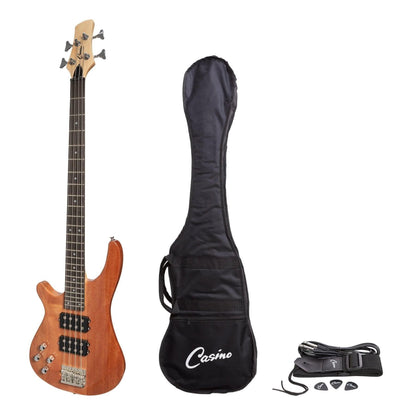 Casino '24 Series' Left Handed Mahogany Tune-Style Electric Bass Guitar Set (Natural Gloss) - GIG Guitars