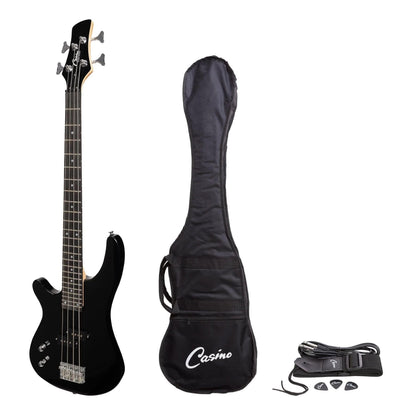 Casino '24 Series' Left Handed Short Scale Tune-Style Electric Bass Guitar Set (Black) - GIG Guitars