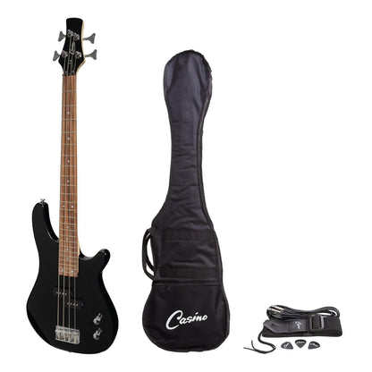 Casino '24 Series' Short Scale Tune-Style Electric Bass Guitar Set (Black) - GIG Guitars