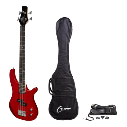 Casino '24 Series' Short Scale Tune-Style Electric Bass Guitar Set (Transparent Wine Red) - GIG Guitars