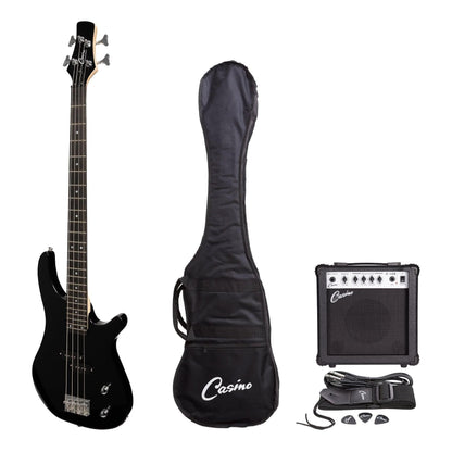 Casino '24 Series' Tune-Style Electric Bass Guitar and 15 Watt Amplifier Pack (Black) - GIG Guitars