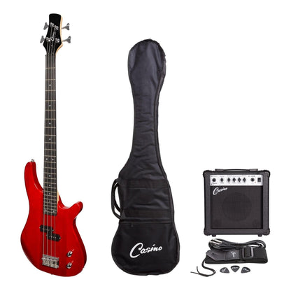 Casino '24 Series' Tune-Style Electric Bass Guitar and 15 Watt Amplifier Pack (Transparent Wine Red) - GIG Guitars