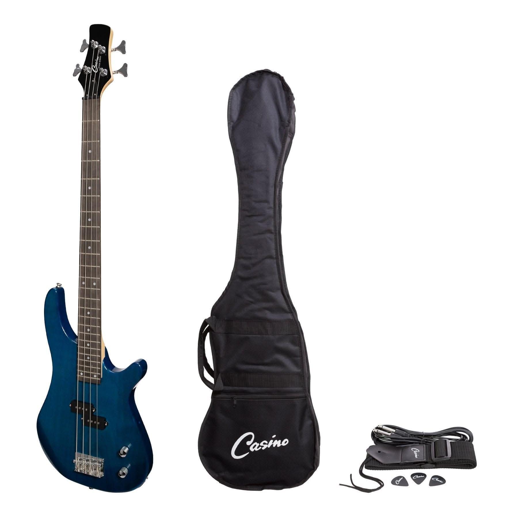 Casino '24 Series' Tune-Style Electric Bass Guitar Set (Transparent Blue) - GIG Guitars