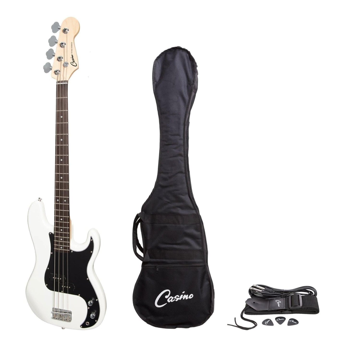 Casino P-Style Electric Bass Guitar (White) - GIG Guitars