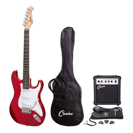 Casino ST-Style Electric Guitar and 10 Watt Amplifier Pack (Transparent Wine Red) - GIG Guitars