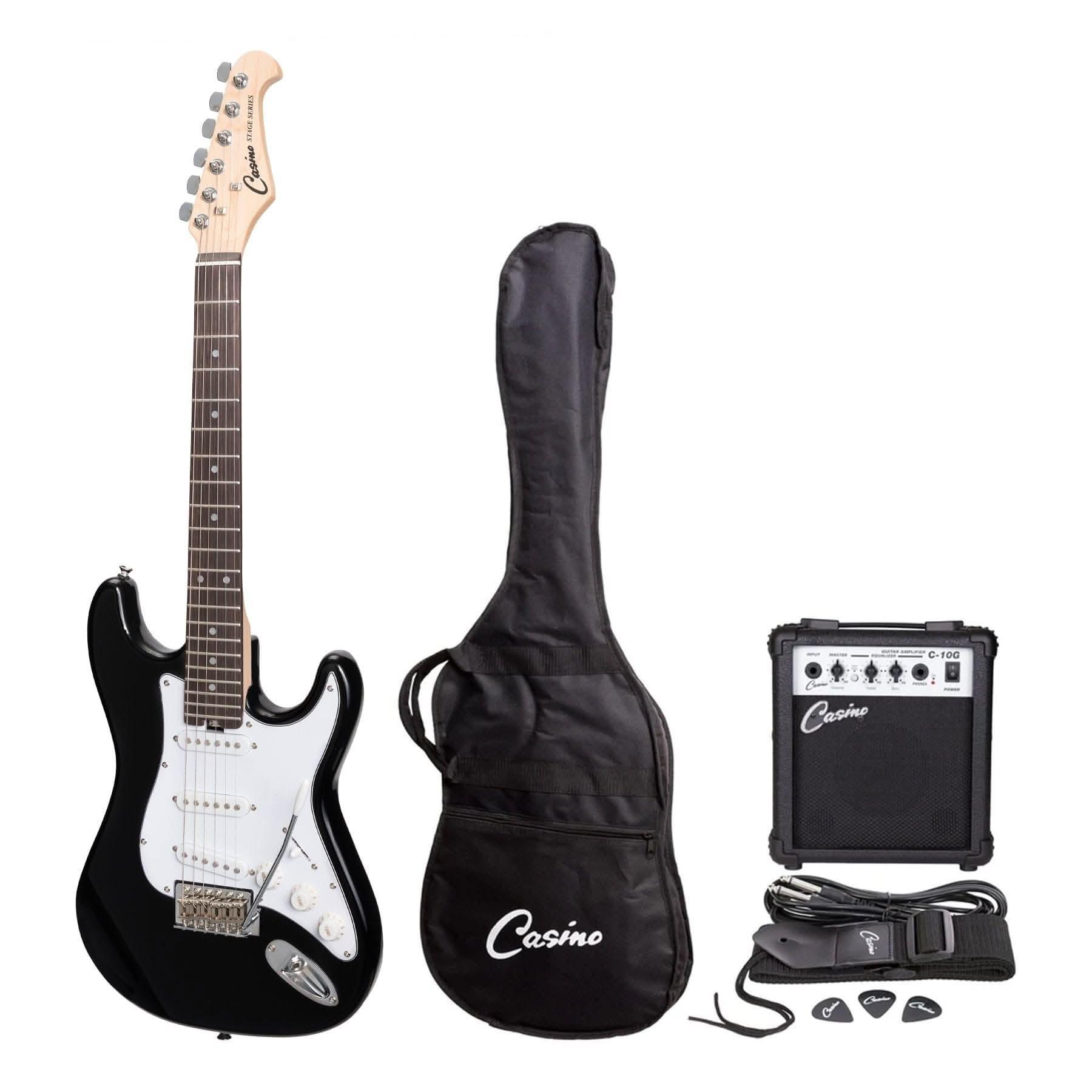 Casino ST-Style Short Scale Electric Guitar and 10 Watt Amplifier Pack (Black) - GIG Guitars