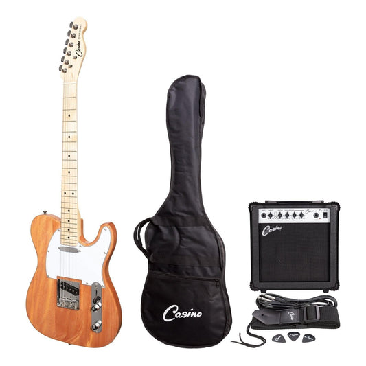 Casino TE-Style Electric Guitar Set and 15 Watt Amplifier Pack (Natural Gloss) - GIG Guitars