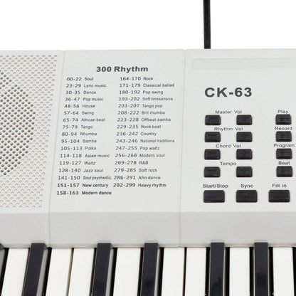 Crown CK-63 Multi-Function 61-Key Electronic Portable Keyboard with USB White