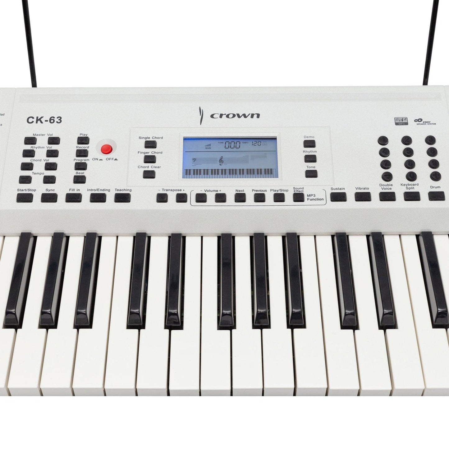 Crown CK-63 Multi-Function 61-Key Electronic Portable Keyboard with USB White