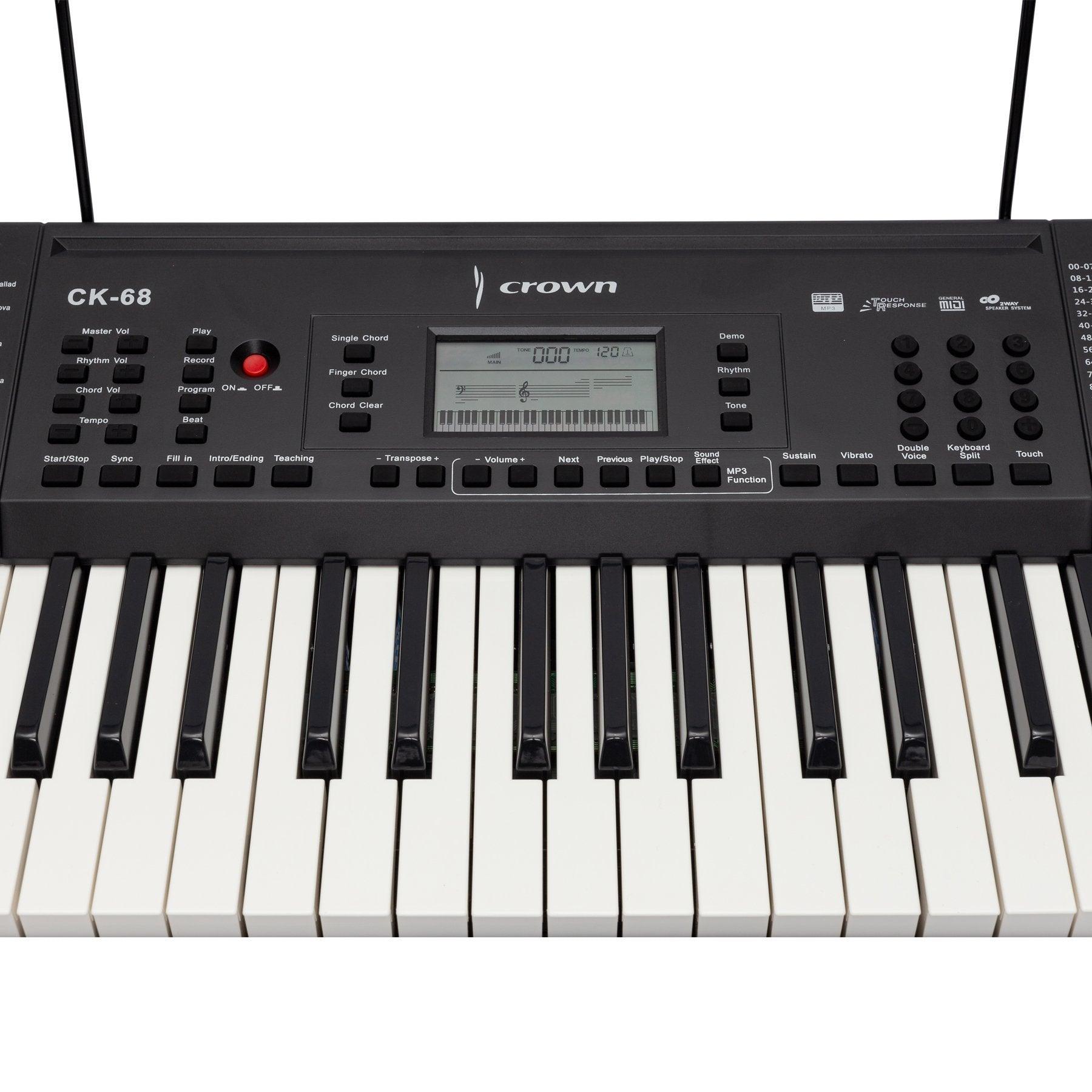 Crown CK-68 Touch Sensitive Multi-Function 61-Key Electronic Portable Keyboard with MIDI Black