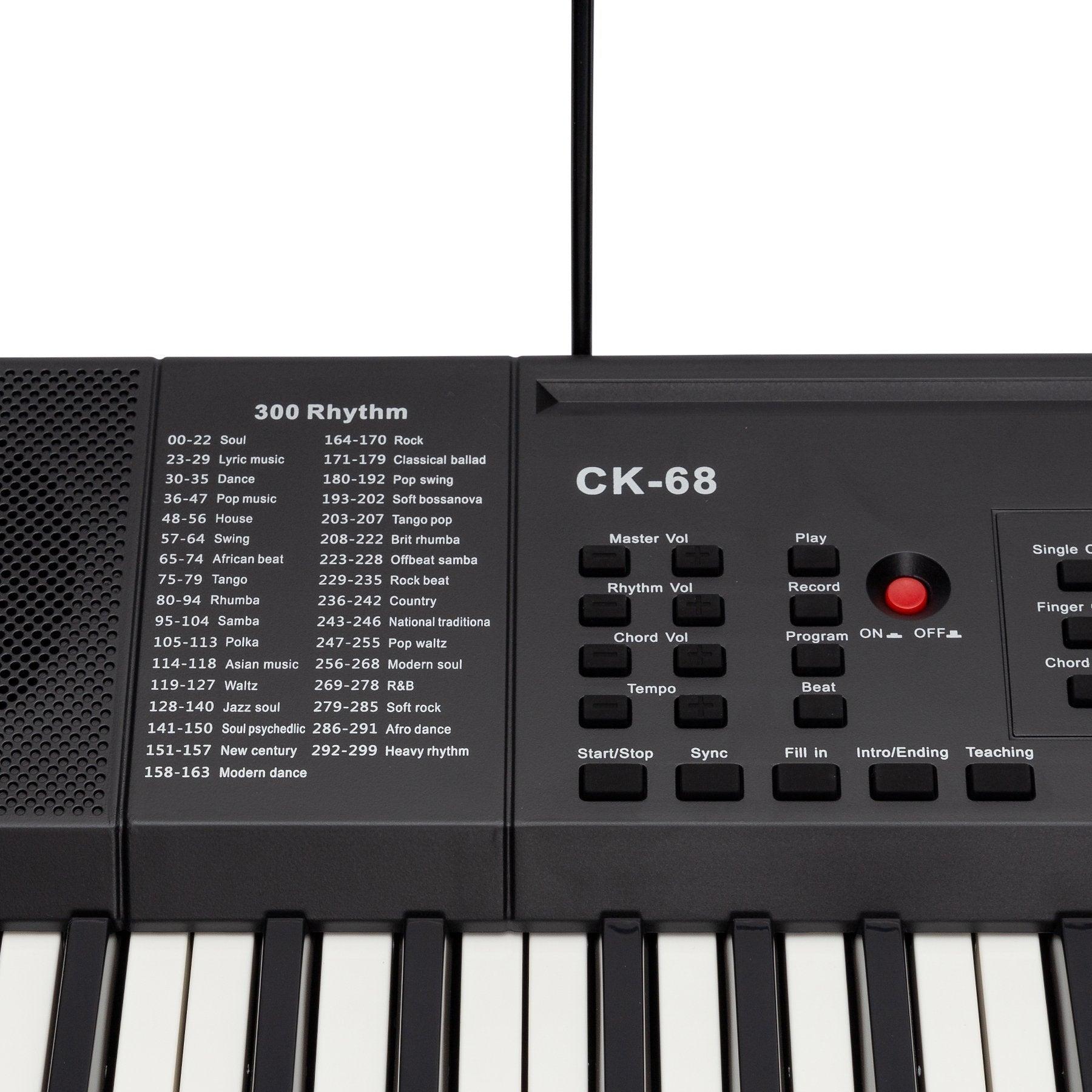 Crown CK-68 Touch Sensitive Multi-Function 61-Key Electronic Portable Keyboard with MIDI Black