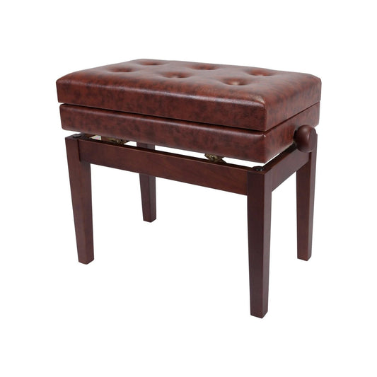 Crown Deluxe Tufted Height Adjustable Piano Stool with Storage Compartment (Walnut) - GIG Guitars