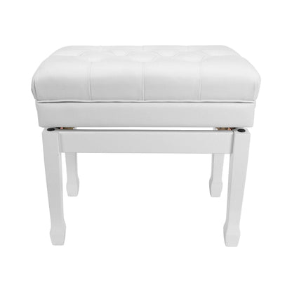 Crown Premium Tufted Double Padded Height Adjustable Piano Stool with Storage Compartment (White) - GIG Guitars