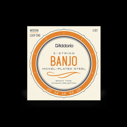 D’Addario EJ61 5-String Banjo Strings – Nickel Plated Steel (Medium 10-23)