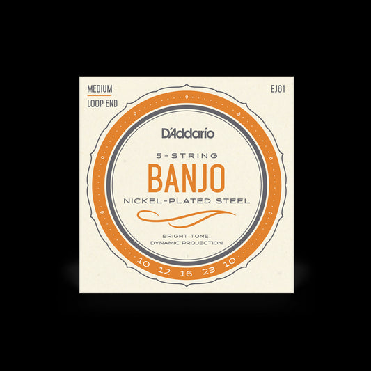 D’Addario EJ61 5-String Banjo Strings – Nickel Plated Steel (Medium 10-23)