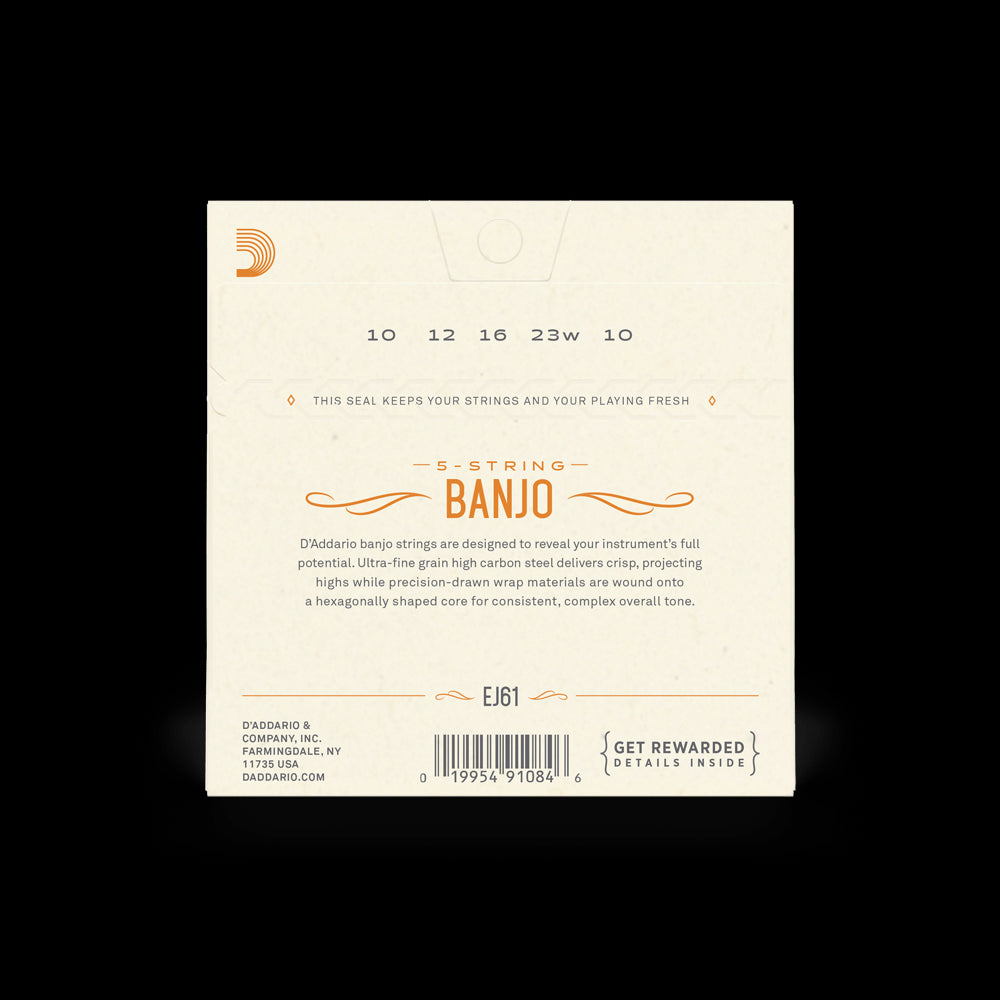 D’Addario EJ61 5-String Banjo Strings – Nickel Plated Steel (Medium 10-23)