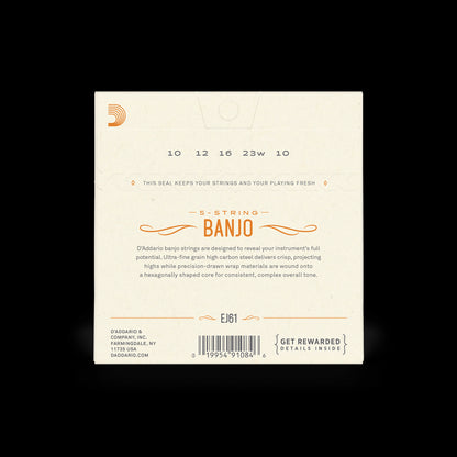 D’Addario EJ61 5-String Banjo Strings – Nickel Plated Steel (Medium 10-23)
