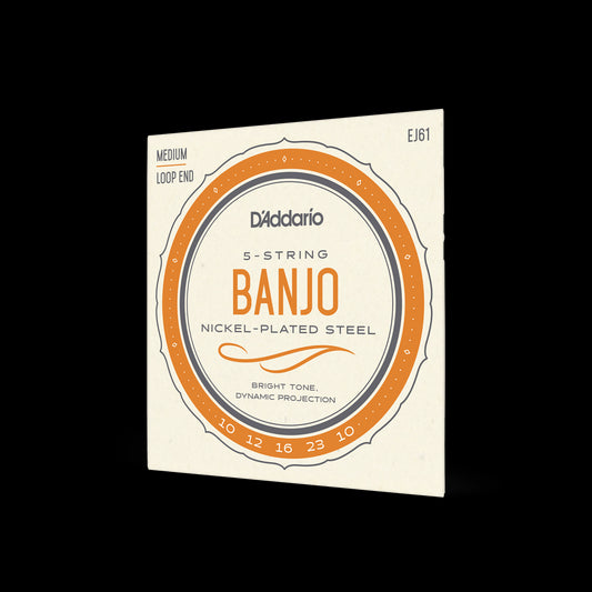 D’Addario EJ61 5-String Banjo Strings – Nickel Plated Steel (Medium 10-23)
