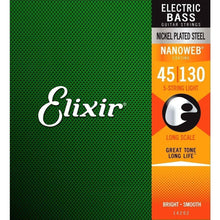 Elixir 14202 Nanoweb Bass Light 45-130 5 String Elixir Bass Guitar Strings
