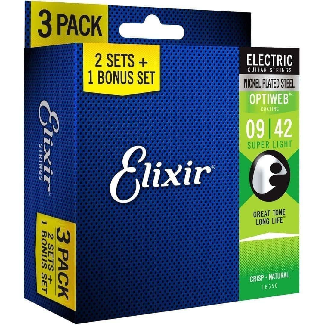 Elixir 16550 Optiweb Electric 9-42 3 Pack Super Light - GIG Guitars