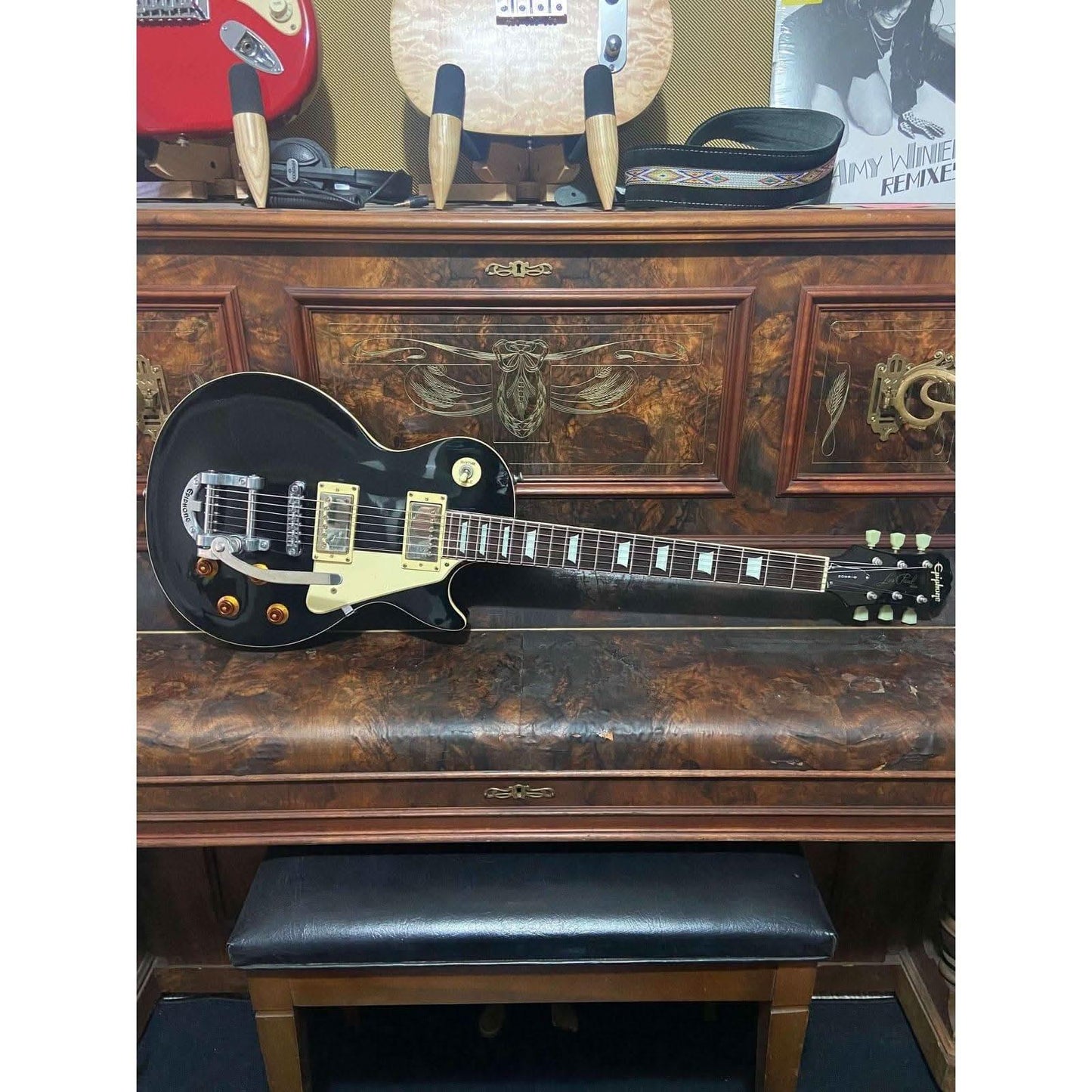 Rare 1999 Epiphone Les Paul Vibratone Black - GIG Guitars