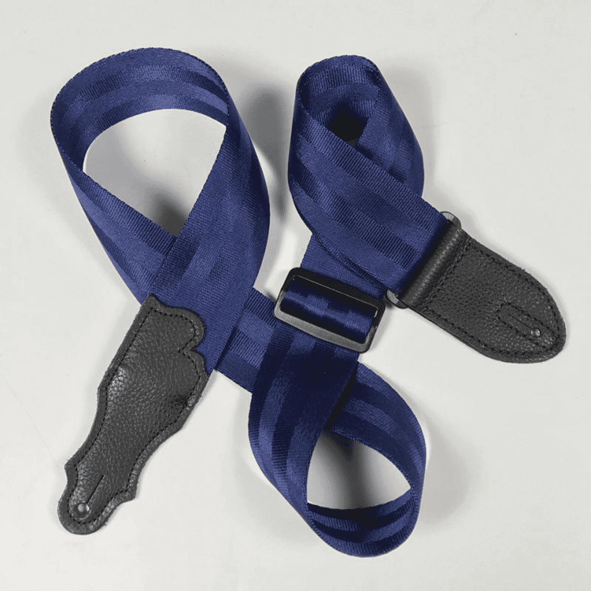 Franklin 2" Blue Aviator Seat Belt Strap with Pebbled Glove Leather End Tab - GIG Guitars