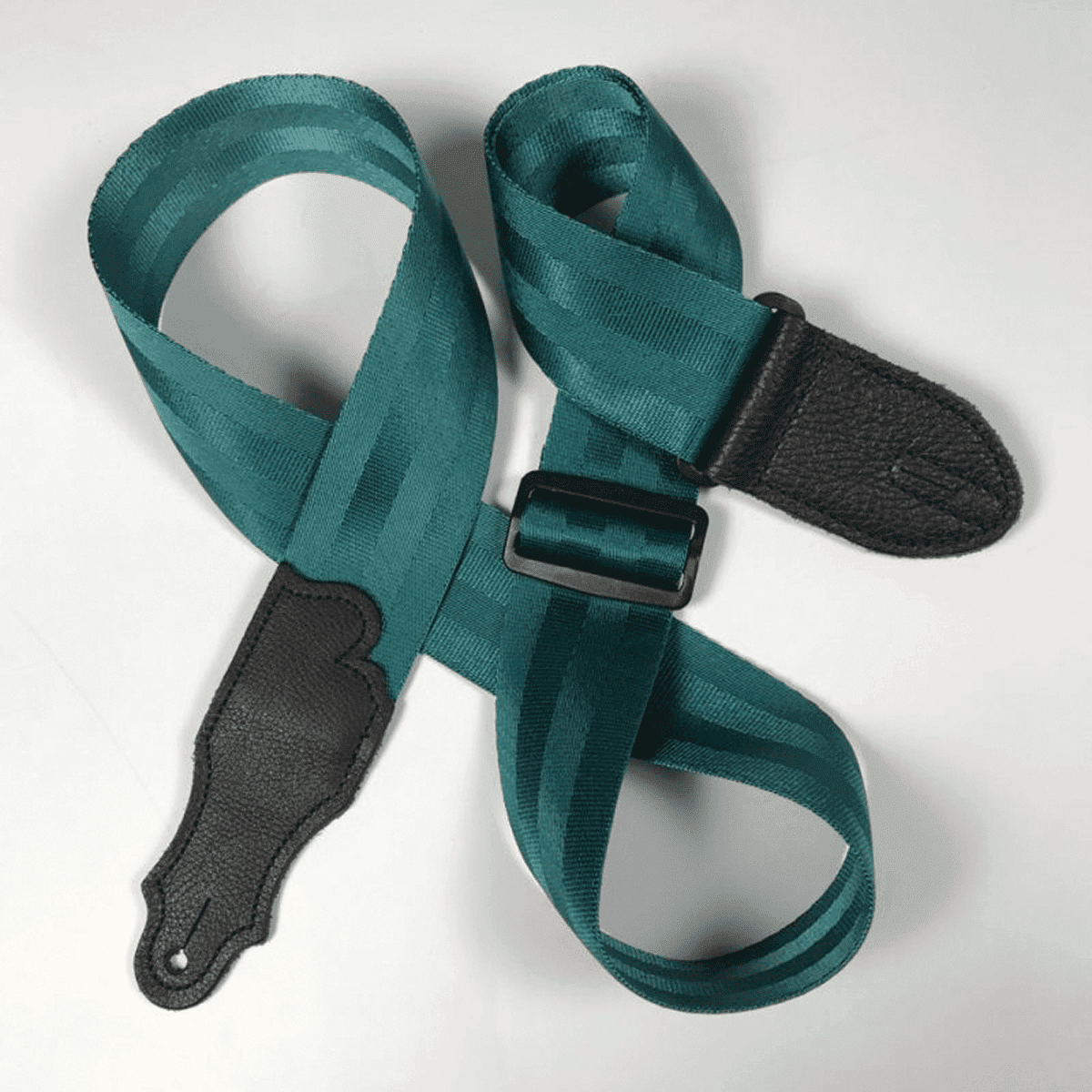 Franklin 2" Teal Aviator Seat Belt Strap with Pebbled Glove Leather End Tab - GIG Guitars