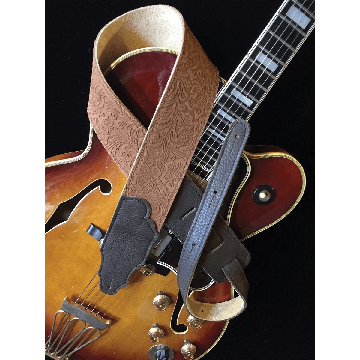 Franklin Embossed 2.5" Caramel Suede with Pebbled Chocolate Glove Leather End - GIG Guitars