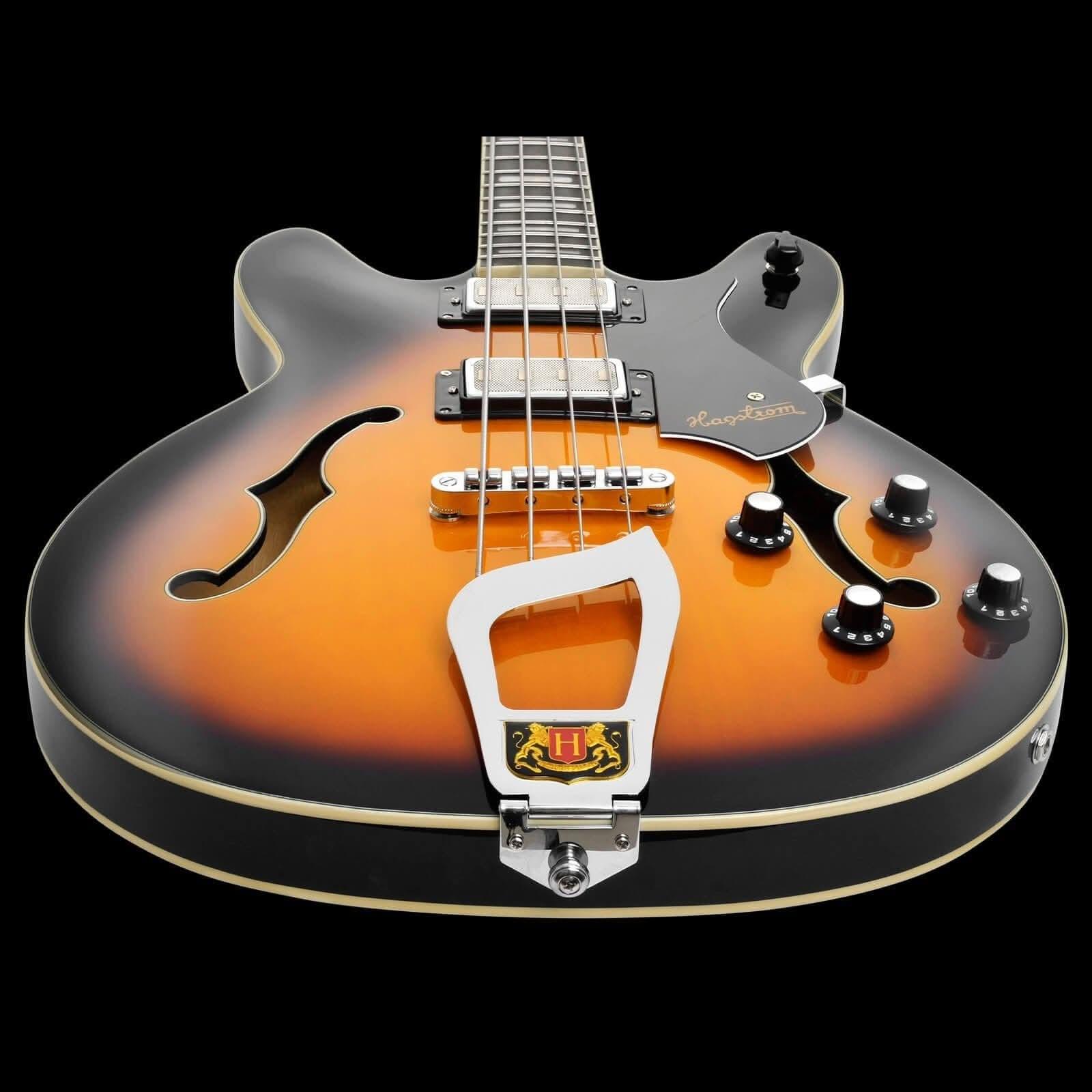 Hagstrom Viking Left Hand Semi-Hollow Bass Guitar in Tobacco Sunburst Gloss - GIG Guitars