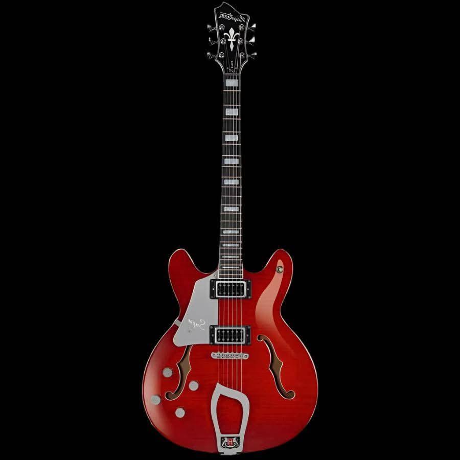 Hagstrom Super Viking Left Hand Semi-Hollow Guitar in Wild Cherry Transparent Gloss - GIG Guitars