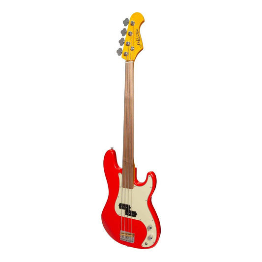 J&D Luthiers 4-String PB-Style Fretless Electric Bass Guitar Red