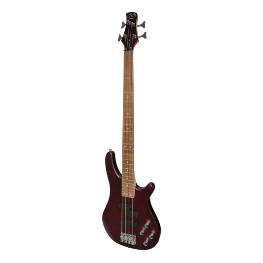 J&D Luthiers 4-String T-Style Contemporary Active Electric Bass Guitar Satin Brown Stain