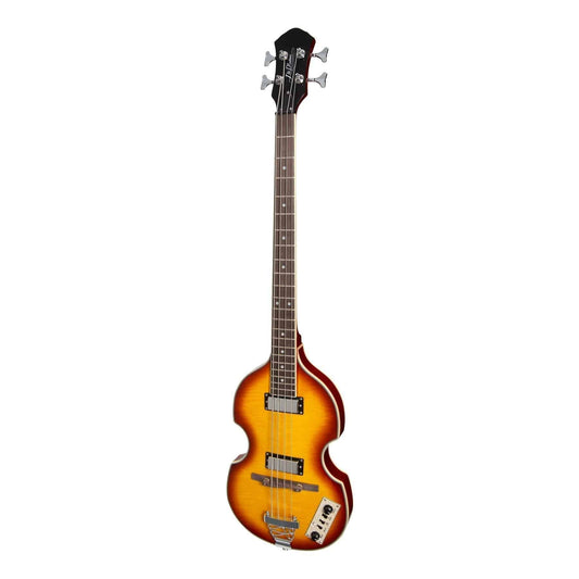 J&D Luthiers 4-String Violin-Style Electric Bass Guitar Honey Burst