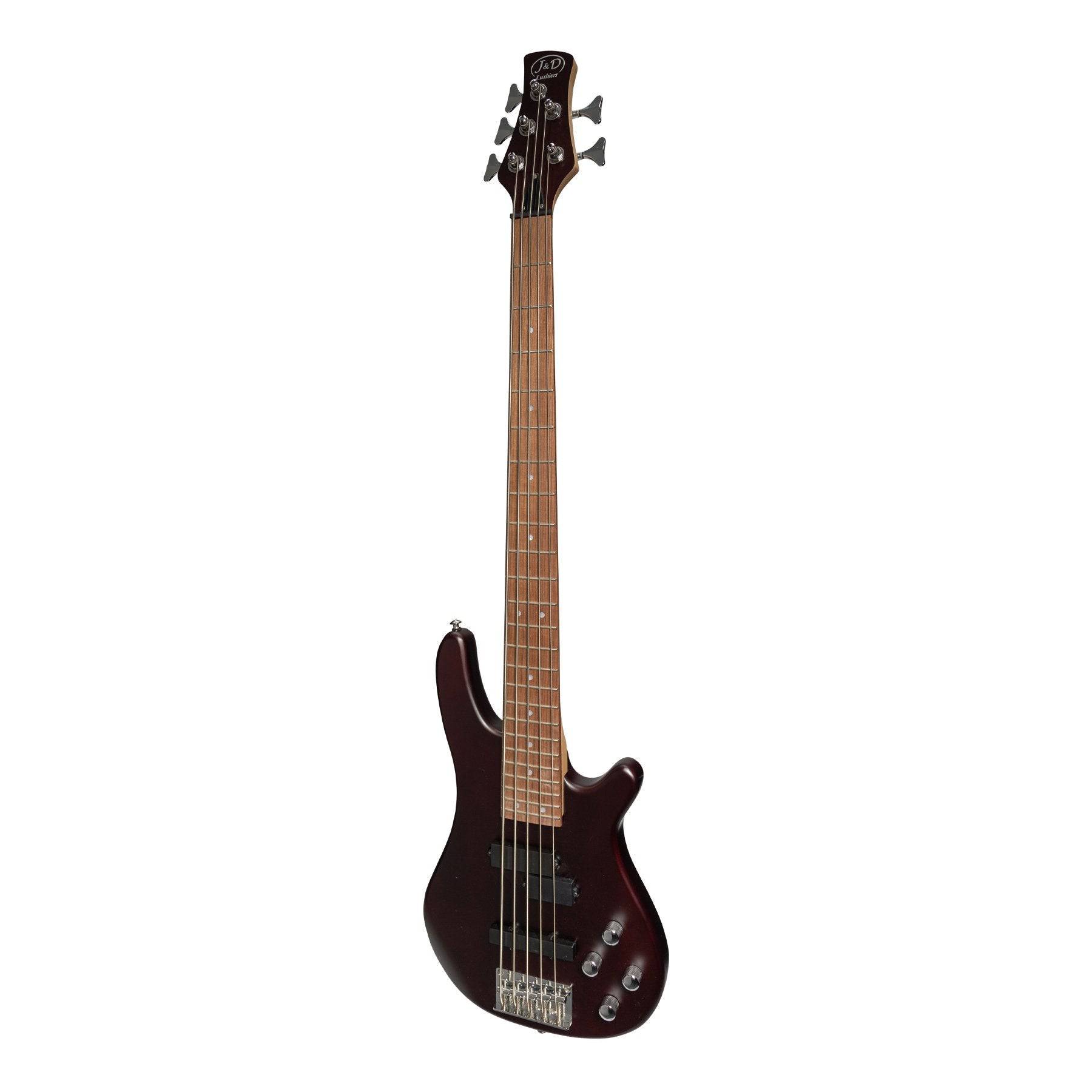 J&D Luthiers 5-String T-Style Contemporary Active Electric Bass Guitar Satin Brown Stain