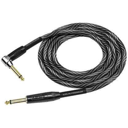 Kirlin IWB202WBW 20ft Premium Plus Wave Black Guitar Cable RA - Straight Kirlin Cables & Leads
