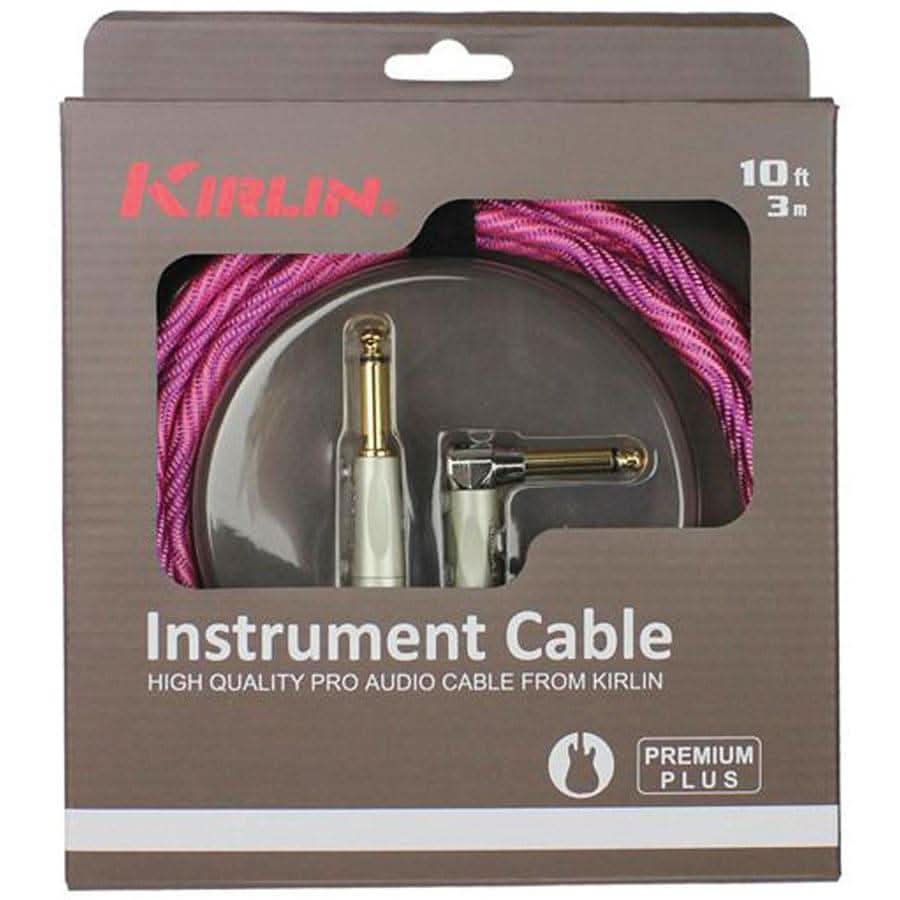 Kirlin IWB202WPP 10ft Premium Plus Wave Pink Guitar Cable RA to Straight Kirlin Cables & Leads