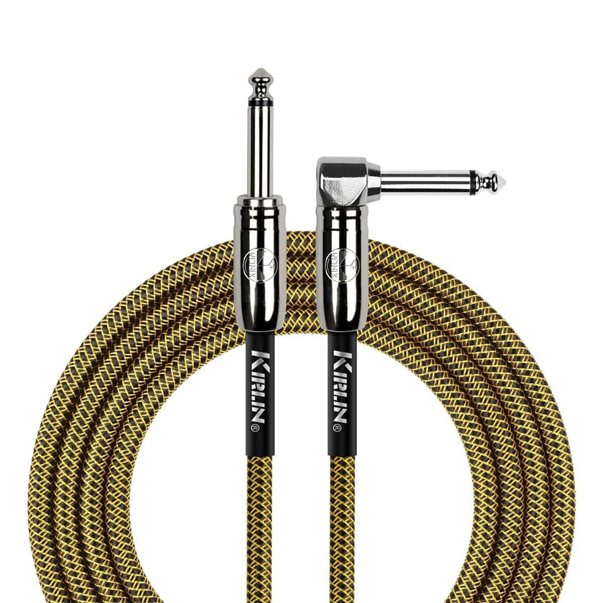 Kirlin IWCC202BY 10ft Tweed Entry Woven Instrument Cable RA - Straight with Chrome Ends - GIG Guitars