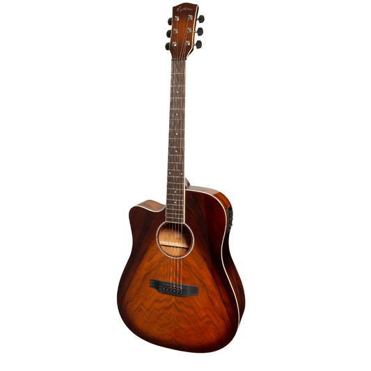 Martinez '31 Series' Daowood Acoustic-Electric Dreadnought Cutaway Guitar Left-Handed (African Brownburst) - GIG Guitars