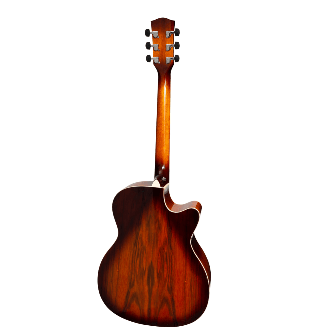 Martinez '31 Series' Daowood Small Body Left Handed Acoustic-Electric Cutaway Guitar (African Brownburst) - GIG Guitars