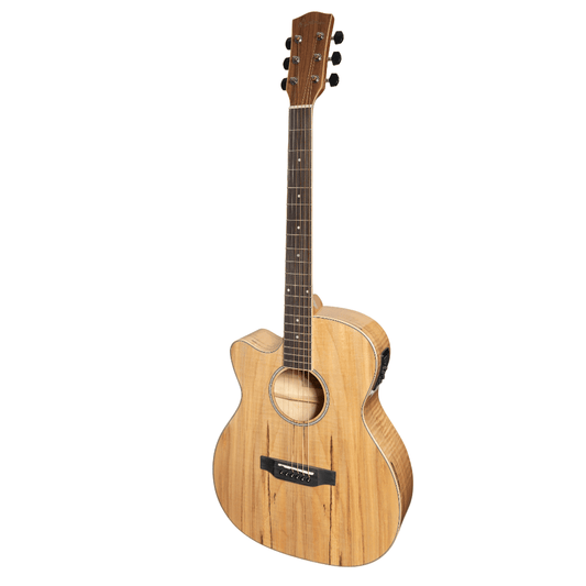 Martinez '31 Series' Spalted Maple Acoustic-Electric Babe Traveller Guitar (Natural Gloss) - GIG Guitars