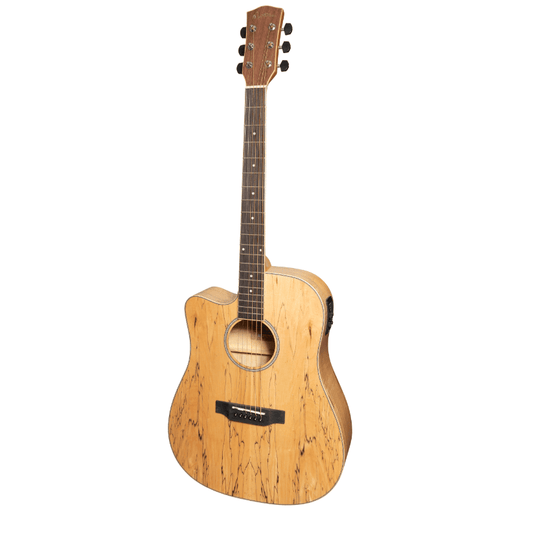 Martinez '31 Series' Spalted Maple Acoustic-Electric Dreadnought Cutaway Guitar Left Handed (Natural Gloss) - GIG Guitars