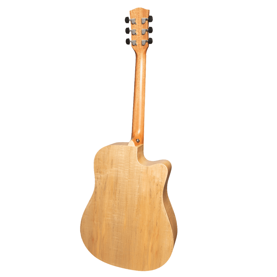 Martinez '31 Series' Spalted Maple Acoustic-Electric Dreadnought Cutaway Guitar Left Handed (Natural Satin) - GIG Guitars